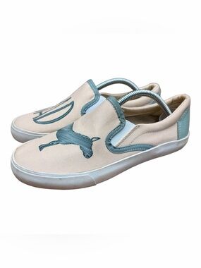 Inkkas women size 6 Canvas Slip-On Sneakers with Whale Graphic - Cream & Teal